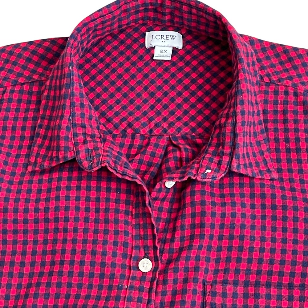 J. Crew Women's 2XL Red Plaid Flannel Cotton Button-Up Long Sleeve Shirt CLEAN!